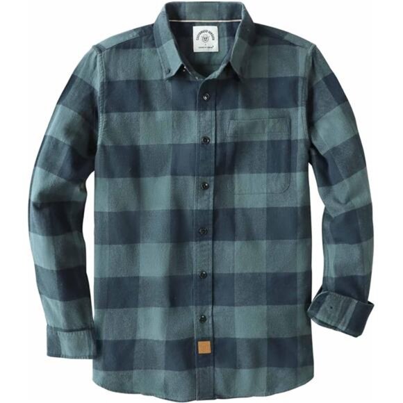 Mens Plaid Flannel Button Down Shirt Long Sleeve Cotton Casual Work Top - Picture 1 of 6
